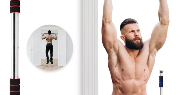 Descubre la barra dominadas para puerta abdominales casa gym extensible color rojo